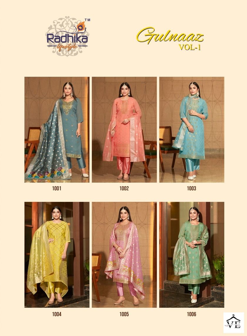 Radhika Lifestyle Gulnaaz Vol 1 Organza Weaving Wholesale Designer Readymade Salwar Suit Catalog — Wholesale Salwar Suits, MPA wholesale from Surat — view 6