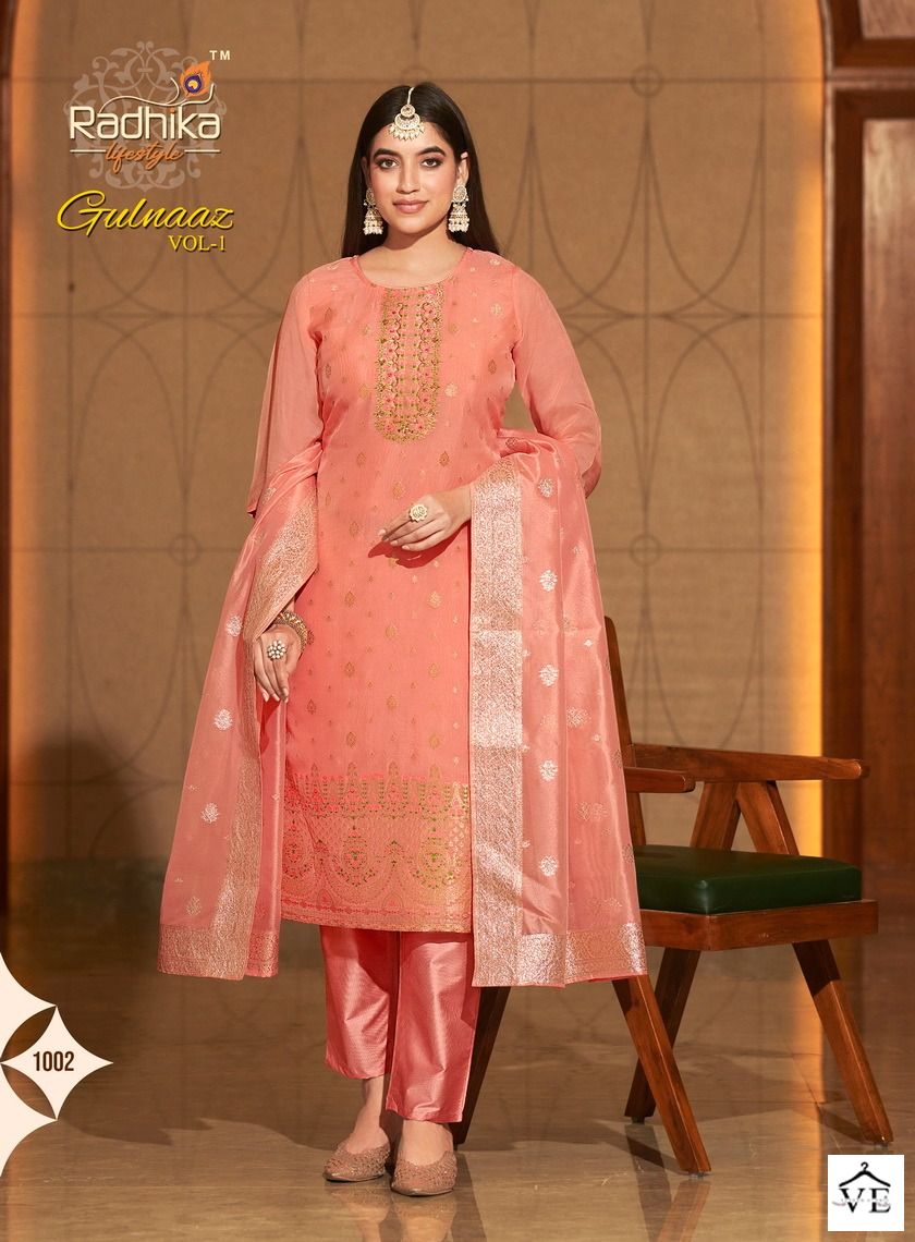 Radhika Lifestyle Gulnaaz Vol 1 Organza Weaving Wholesale Designer Readymade Salwar Suit Catalog — Wholesale Salwar Suits, MPA wholesale from Surat - Gallery Image 4