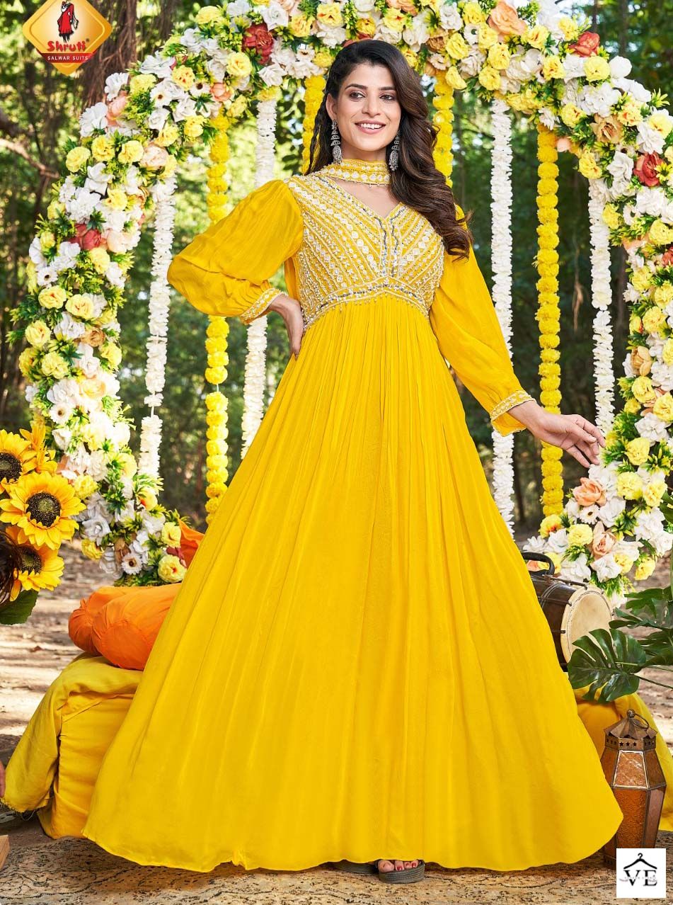 Vardan Ethnic Haldi Pure Viscose Wholesale Long Disegner Gowns Catalog — Wholesale Kurtis, MPA wholesale from Surat - Gallery Image 3