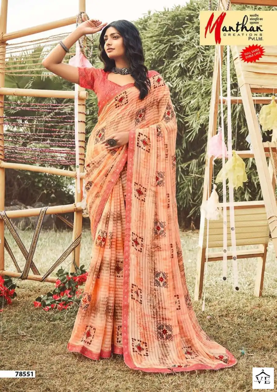 Manthan Harshitha Kachhi Kali Wholesale Saree Catalog — Wholesale Sarees, MPA wholesale from Surat - Gallery Image 2