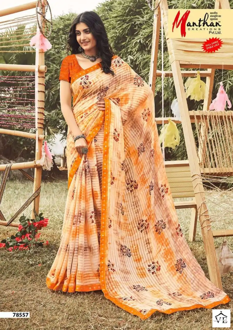Manthan Harshitha Kachhi Kali Wholesale Saree Catalog — Wholesale Sarees, MPA wholesale from Surat - Gallery Image 4