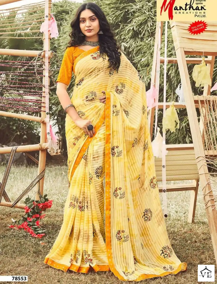 Manthan Harshitha Kachhi Kali Wholesale Saree Catalog — Wholesale Sarees, MPA wholesale from Surat — view 1