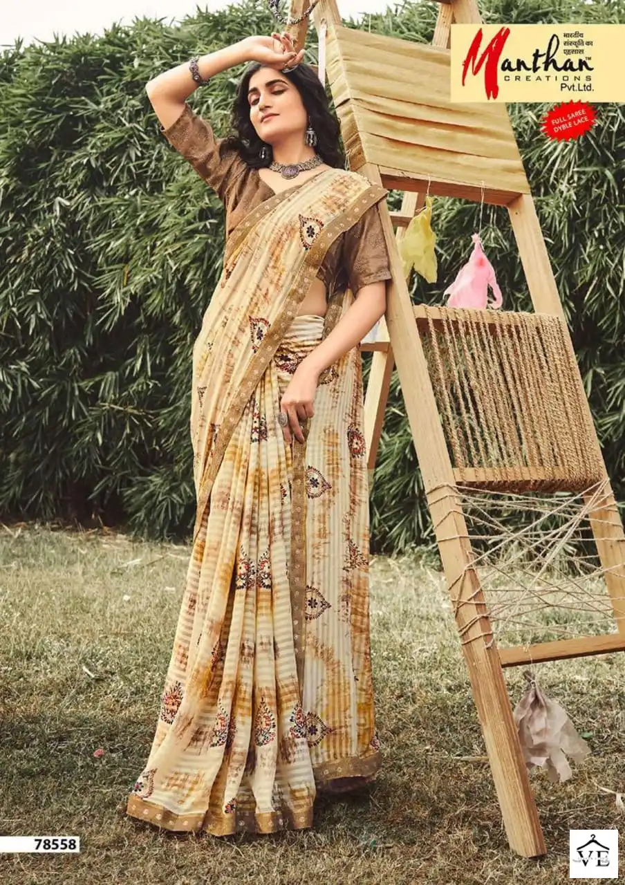 Manthan Harshitha Kachhi Kali Wholesale Saree Catalog — Wholesale Sarees, MPA wholesale from Surat - Gallery Image 5