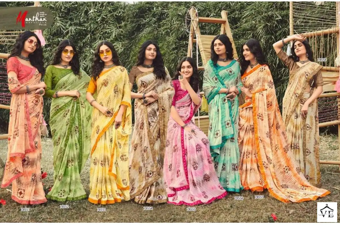 Manthan Harshitha Kachhi Kali Wholesale Saree Catalog — Wholesale Sarees, MPA wholesale from Surat — view 9