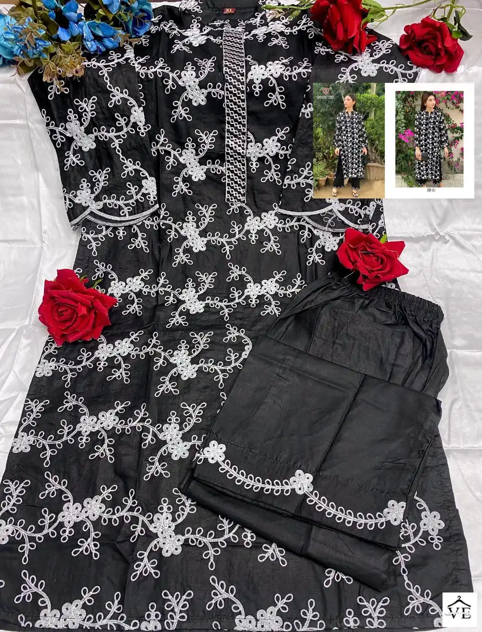 Hoor Tex HF-01 Pure Cambric Lawn Wholesale Pakistani Kurti Pant Catalog — Wholesale Kurtis, MPA wholesale from Surat - Gallery Image 4