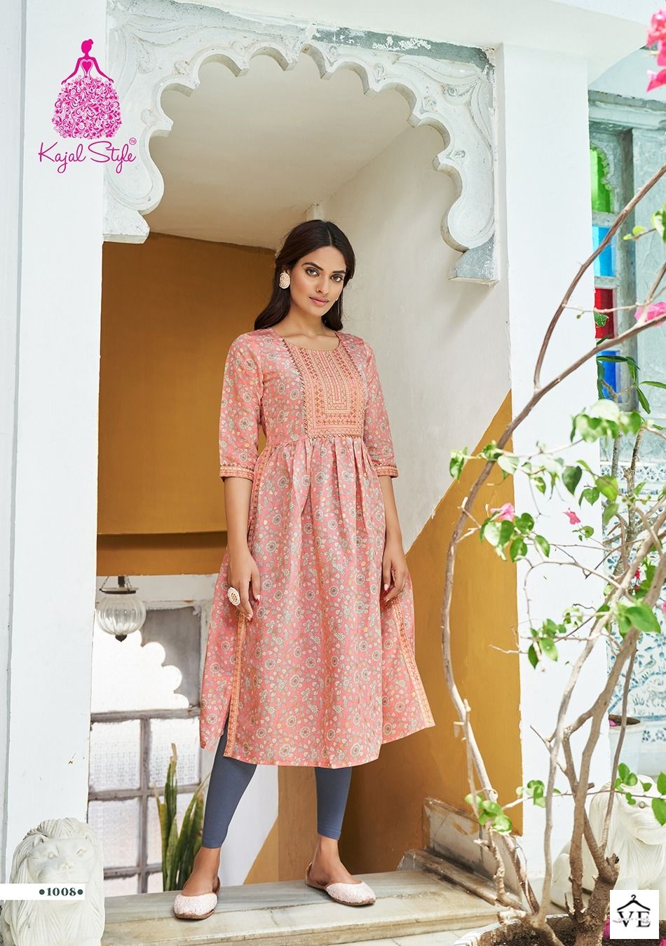 Kajal Style Kesariya Vol 1 Chanderi Wholesale Nayracut Kurtis Catalog — Wholesale Kurtis, MPA wholesale from Surat - Gallery Image 2