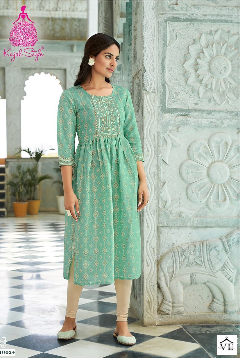 Kajal Style Kesariya Vol 1 Chanderi Wholesale Nayracut Kurtis Catalog — Wholesale Kurtis, MPA wholesale from Surat - Gallery Image 3