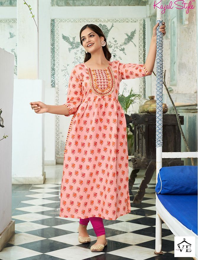 Kajal Style Kesariya Vol 1 Chanderi Wholesale Nayracut Kurtis Catalog — Wholesale Kurtis, MPA wholesale from Surat - Gallery Image 4
