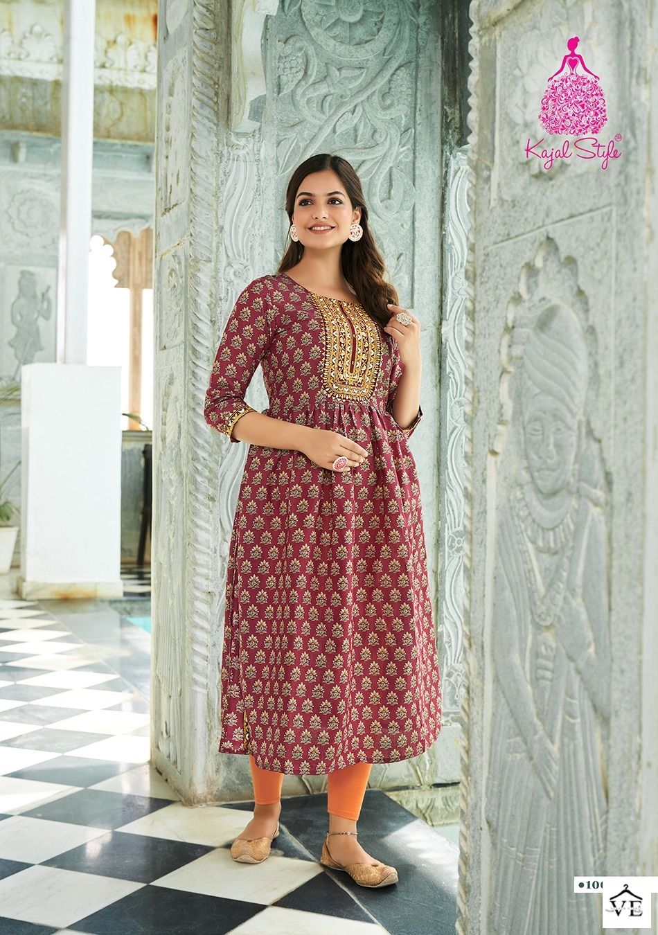 Kajal Style Kesariya Vol 1 Chanderi Wholesale Nayracut Kurtis Catalog — Wholesale Kurtis, MPA wholesale from Surat - Gallery Image 6