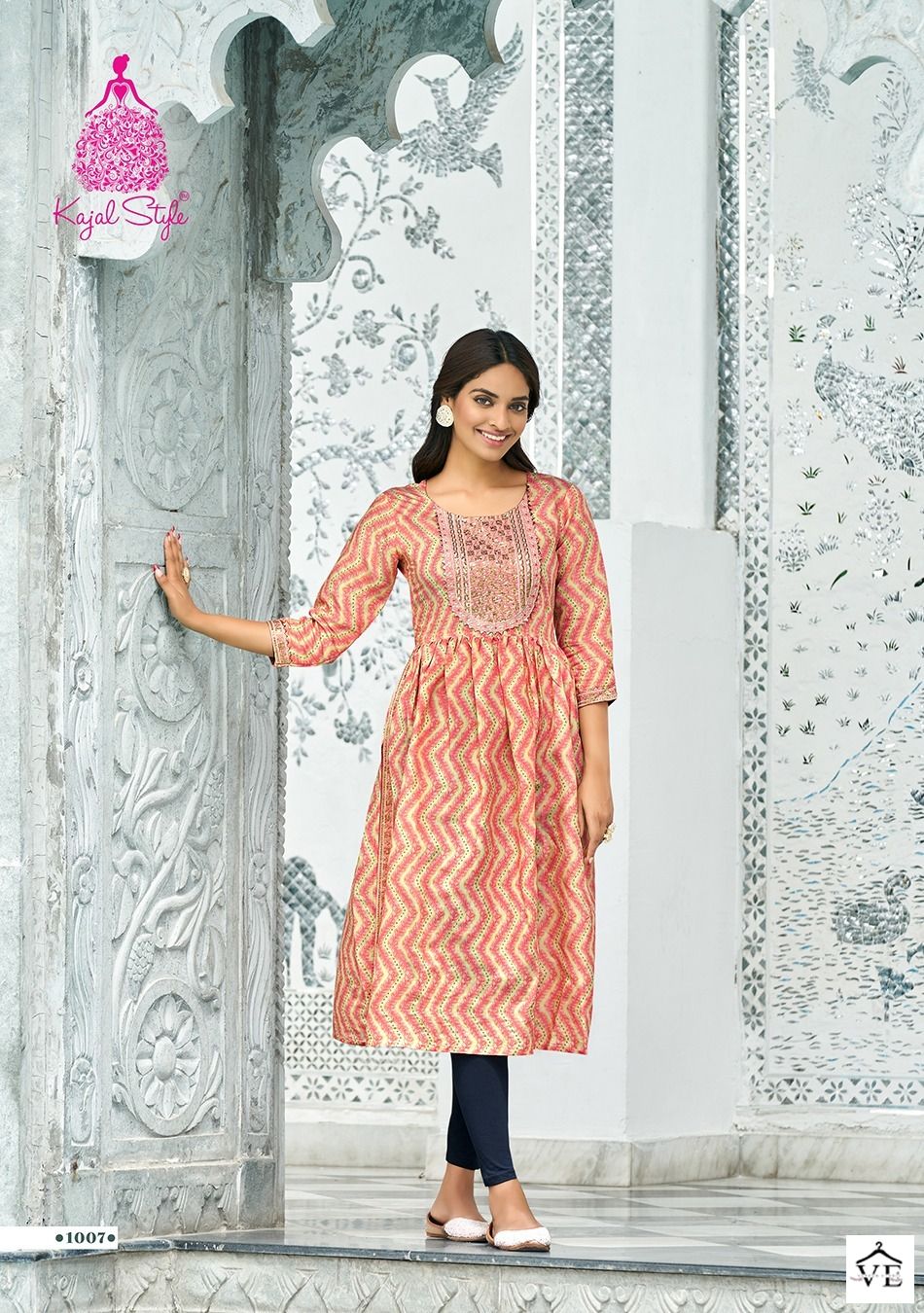 Kajal Style Kesariya Vol 1 Chanderi Wholesale Nayracut Kurtis Catalog — Wholesale Kurtis, MPA wholesale from Surat - Gallery Image 7
