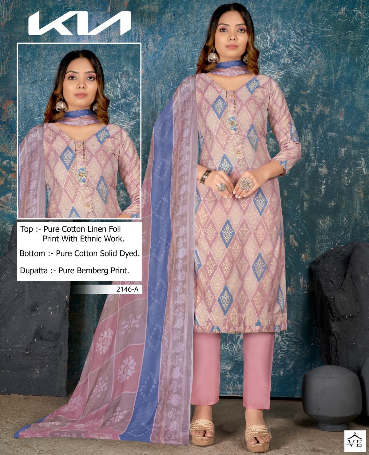 Bipson Kia 2146 Pure Linen Wholesale Salwar Suit Catalog — Wholesale Salwar Suits, MPA wholesale from Surat — view 1
