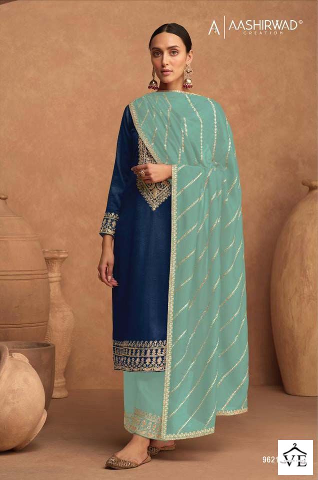 Aashirwad Kesariya Color’S Premium Silk Wholesale Designer Salwar Suit Catalog — Wholesale Salwar Suits, Aashirwad Creation wholesale from Surat - Gallery Image 2