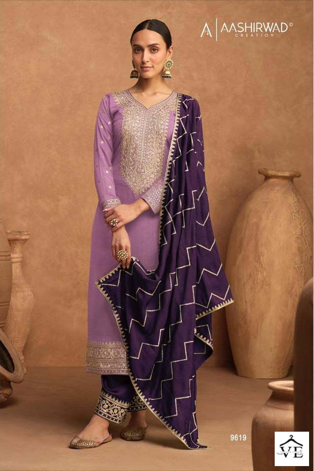 Aashirwad Kesariya Color’S Premium Silk Wholesale Designer Salwar Suit Catalog — Wholesale Salwar Suits, Aashirwad Creation wholesale from Surat - Gallery Image 3