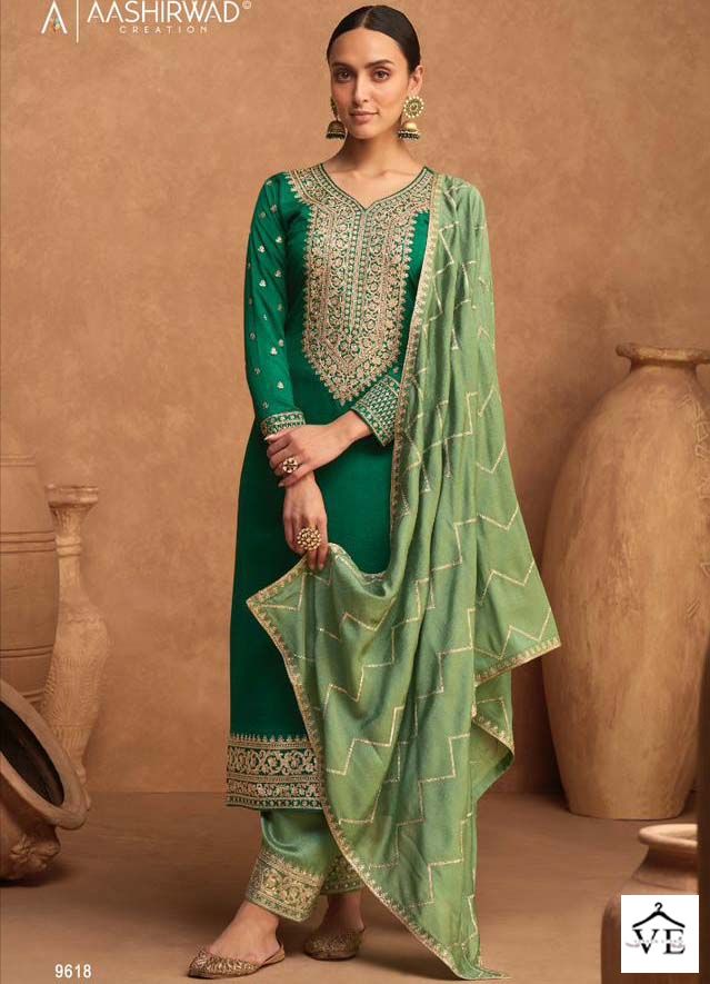 Aashirwad Kesariya Color’S Premium Silk Wholesale Designer Salwar Suit Catalog — Wholesale Salwar Suits, Aashirwad Creation wholesale from Surat — view 1