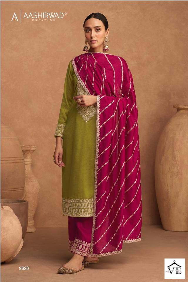 Aashirwad Kesariya Color’S Premium Silk Wholesale Designer Salwar Suit Catalog — Wholesale Salwar Suits, Aashirwad Creation wholesale from Surat - Gallery Image 4