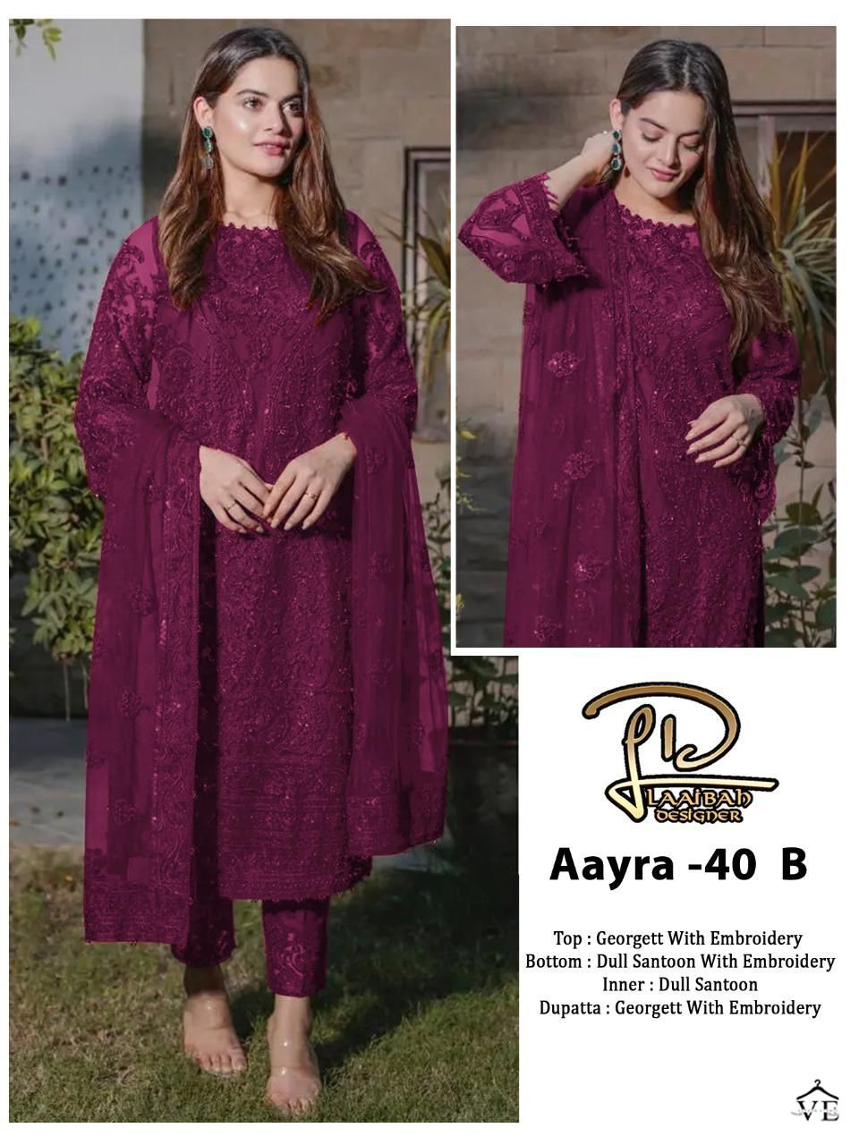 Laaibah Aayra 40 Foux Georgette Wholesale Pakistani Salwar Suit Catalog — Wholesale Salwar Suits, MPA wholesale from Surat - Gallery Image 2