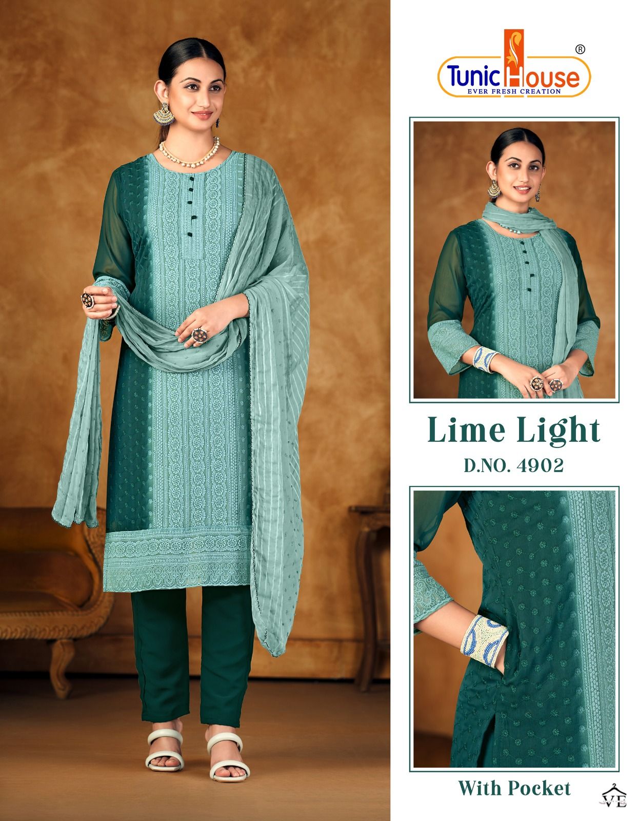 Tunic House Lime Light Faux Georgette Wholesale Readymade Salwar Suit Catalog — Wholesale Salwar Suits, MPA wholesale from Surat - Gallery Image 3