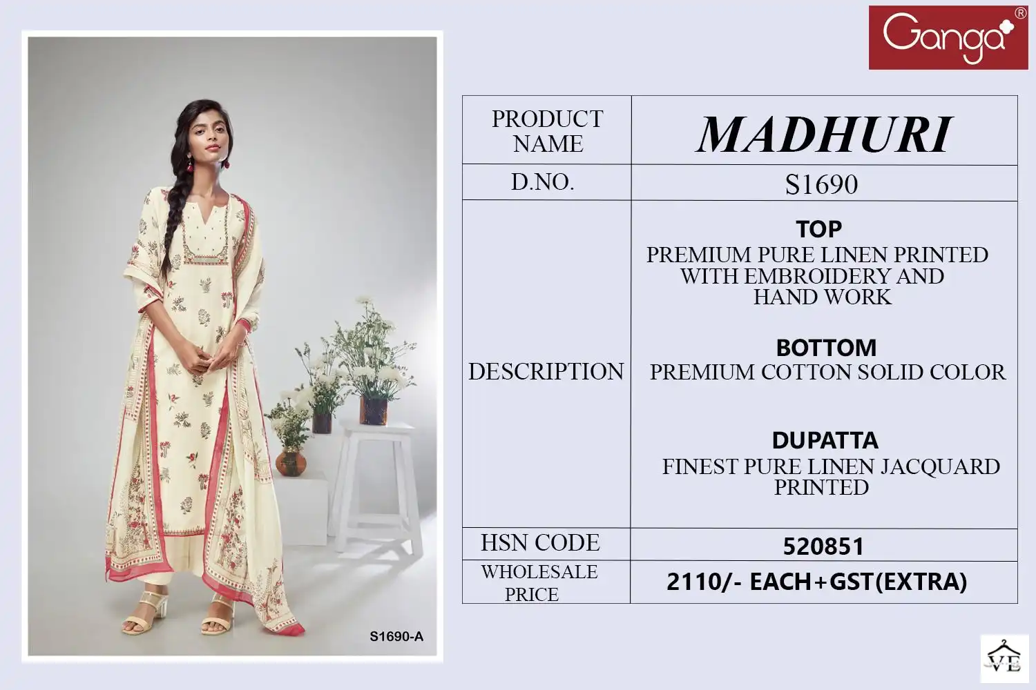 Ganga Madhuri 1690 Premium Pure Linen Wholesale Designer Salwar Suit Catalog — Wholesale Salwar Suits, MPA wholesale from Surat - Gallery Image 2