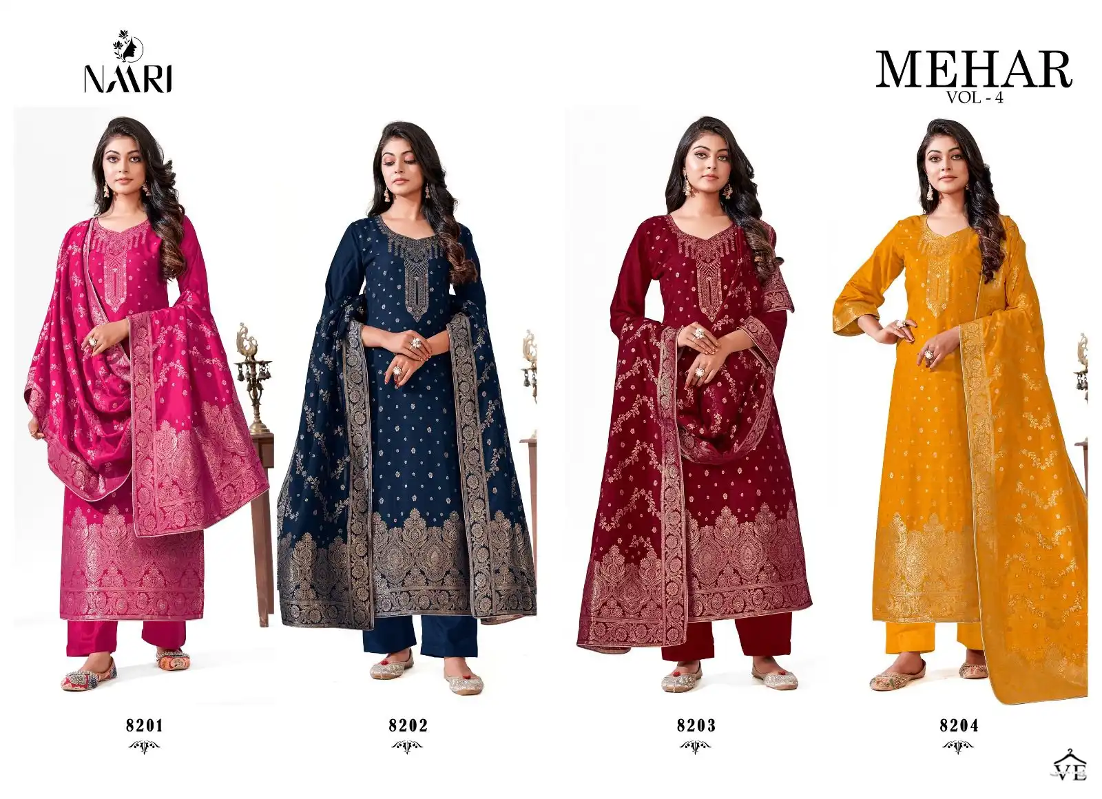 Naari Mehar Vol 4 Pure Muslin Jacquard Wholesale Salwar Suit Catalog — Wholesale Salwar Suits, MPA wholesale from Surat — view 5