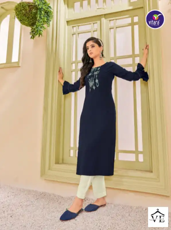 Vitara Melbourn Airjet Two Tone Wholesale Kurti With Pant Catalog — Wholesale Kurtis, MPA wholesale from Surat - Gallery Image 2