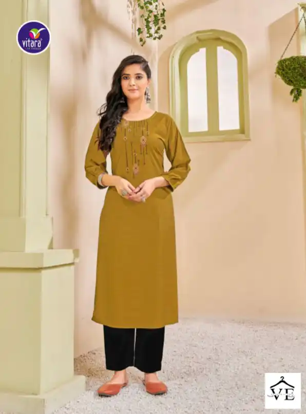 Vitara Melbourn Airjet Two Tone Wholesale Kurti With Pant Catalog — Wholesale Kurtis, MPA wholesale from Surat - Gallery Image 3