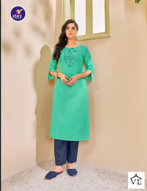 Vitara Melbourn Airjet Two Tone Wholesale Kurti With Pant Catalog — Wholesale Kurtis, MPA wholesale from Surat — view 4