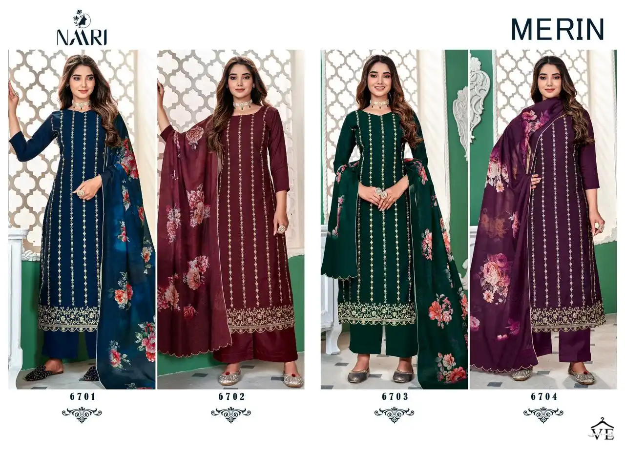Naari Merin Pure Silk Wholesale Designer Salwar Suit Catalog — Wholesale Salwar Suits, MPA wholesale from Surat — view 5