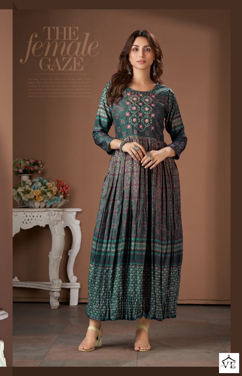 Amoha Mig Pure Viscose Muslin Wholesale Long Gown Catalog — Wholesale Kurtis, MPA wholesale from Surat — view 3