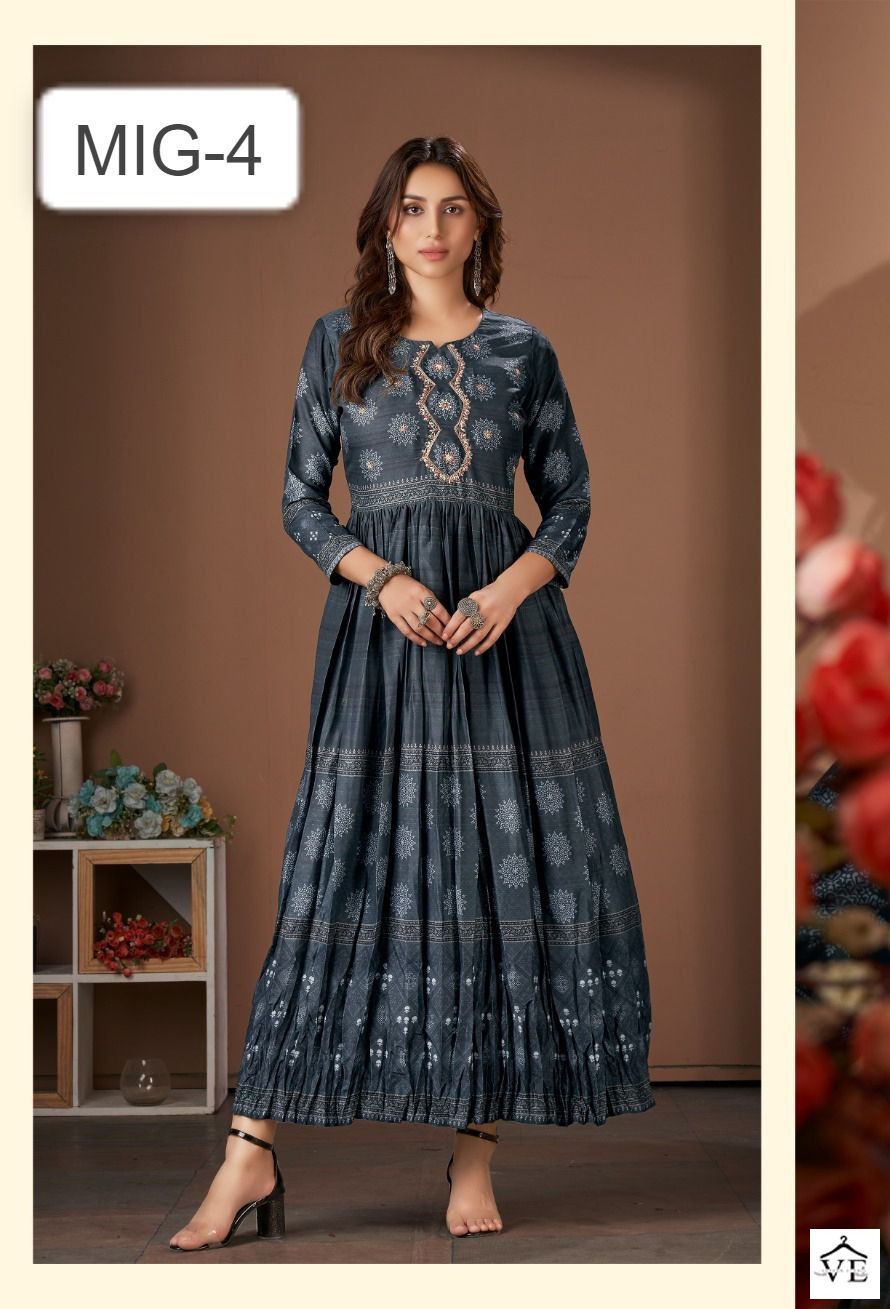 Amoha Mig Pure Viscose Muslin Wholesale Long Gown Catalog — Wholesale Kurtis, MPA wholesale from Surat — view 5