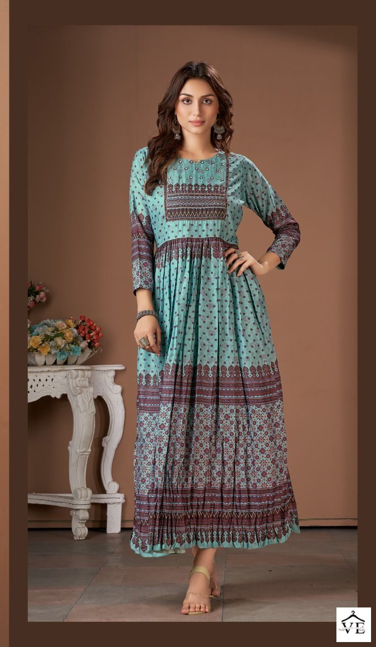 Amoha Mig Pure Viscose Muslin Wholesale Long Gown Catalog — Wholesale Kurtis, MPA wholesale from Surat — view 6