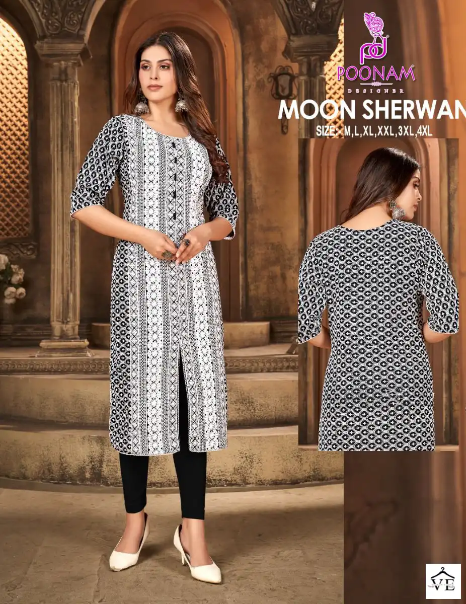Poonam Designer Moon Sherwani Heavy Quality Rayon Wholesale Kurtis Catalog — Wholesale Kurtis, MPA wholesale from Surat - Gallery Image 2