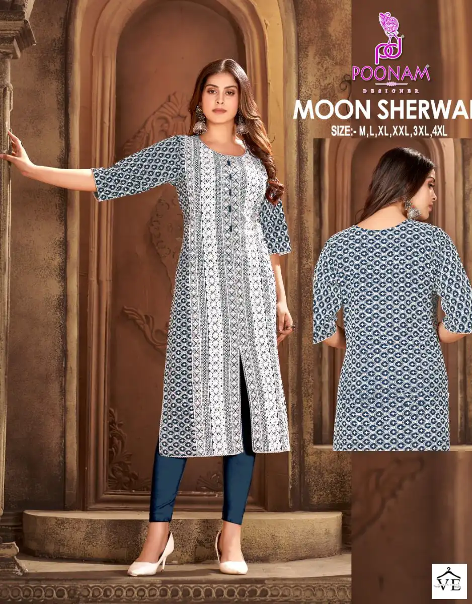 Poonam Designer Moon Sherwani Heavy Quality Rayon Wholesale Kurtis Catalog — Wholesale Kurtis, MPA wholesale from Surat - Gallery Image 4