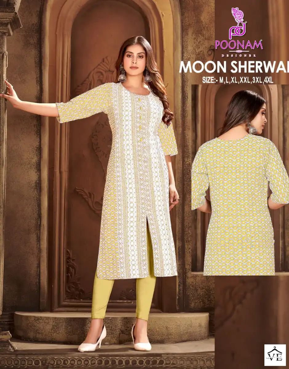 Poonam Designer Moon Sherwani Heavy Quality Rayon Wholesale Kurtis Catalog — Wholesale Kurtis, MPA wholesale from Surat - Gallery Image 5