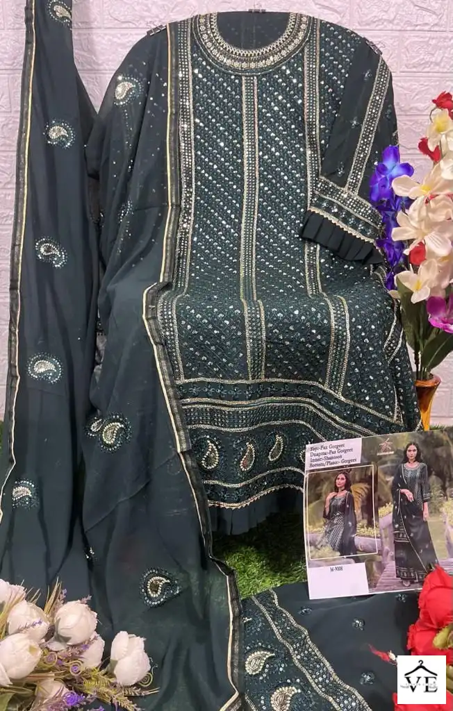 Hoor Tex Mishaal 9008 Heavy Georgette Wholesale Pakistani Salwar Suit Catalog — Wholesale Salwar Suits, MPA wholesale from Surat - Gallery Image 2