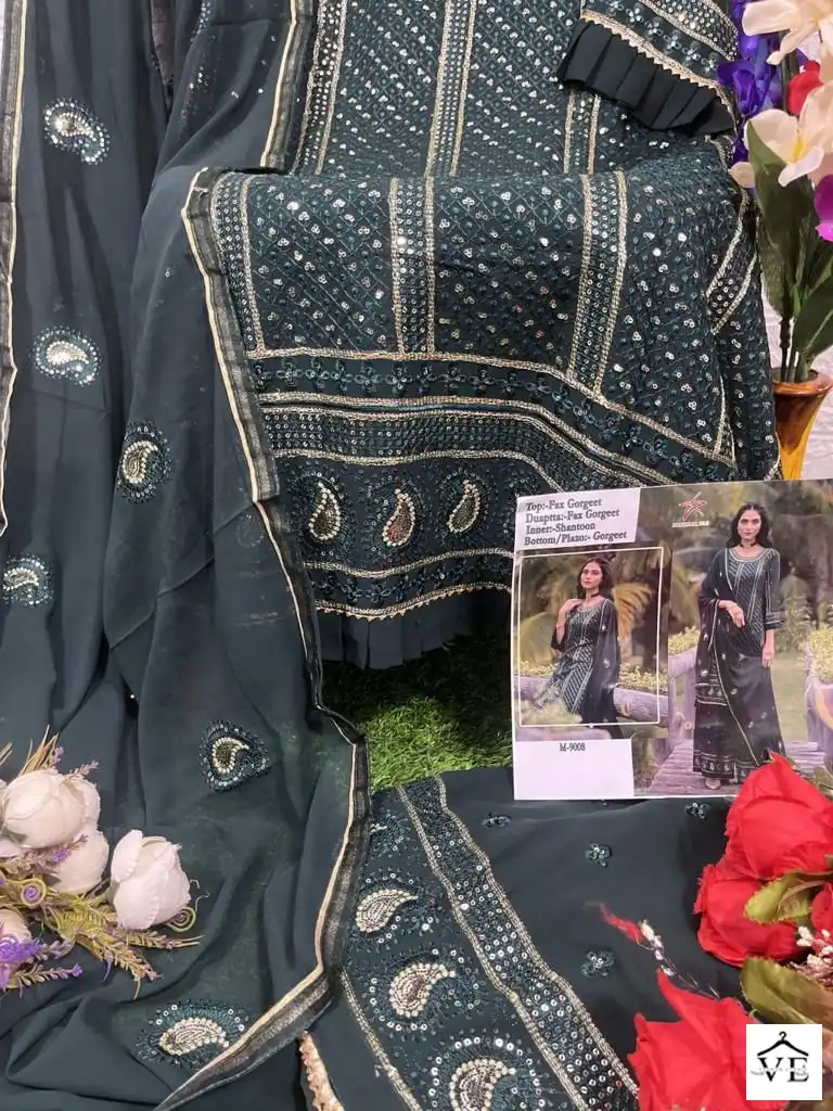 Hoor Tex Mishaal 9008 Heavy Georgette Wholesale Pakistani Salwar Suit Catalog — Wholesale Salwar Suits, MPA wholesale from Surat — view 4