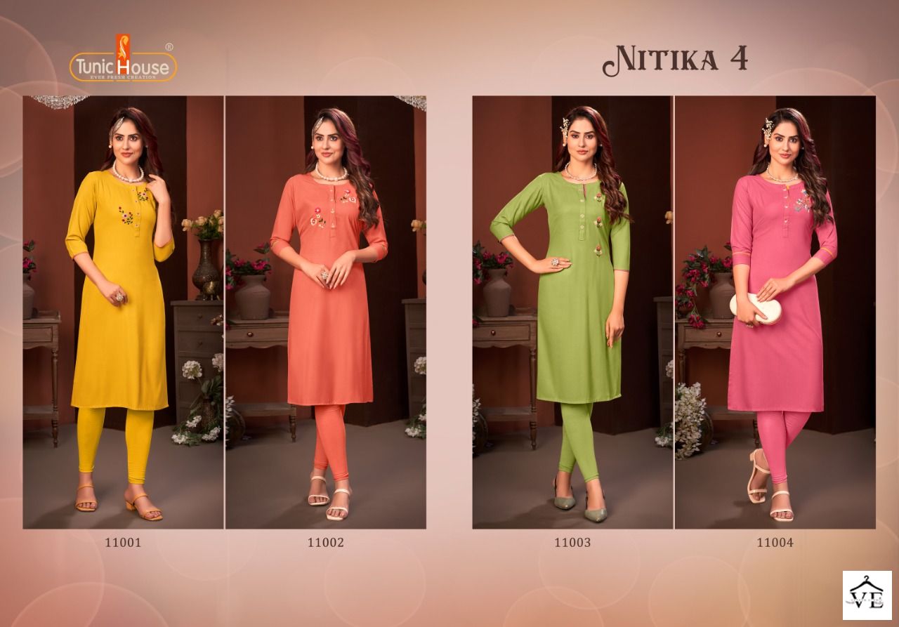 Tunic House Nitika Vol 4 Rayon Silk Wholesale Kurtis Catalog — Wholesale Kurtis, MPA wholesale from Surat — view 5
