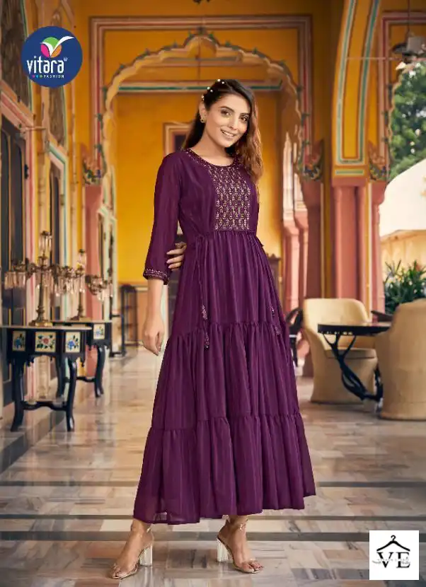 Vitara Occasion Pattern Georgette Wholesale Long Kurti Catalog — Wholesale Kurtis, MPA wholesale from Surat - Gallery Image 2