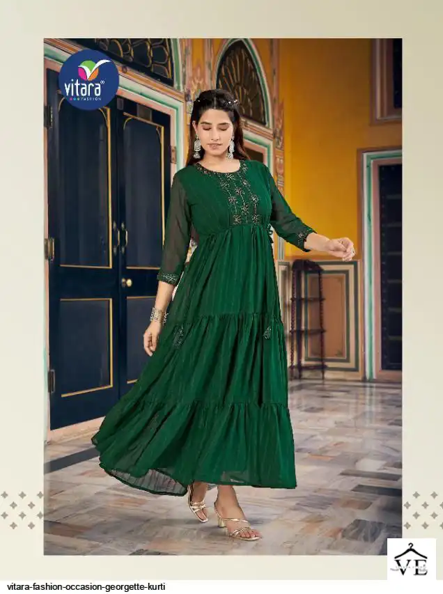 Vitara Occasion Pattern Georgette Wholesale Long Kurti Catalog — Wholesale Kurtis, MPA wholesale from Surat - Gallery Image 3