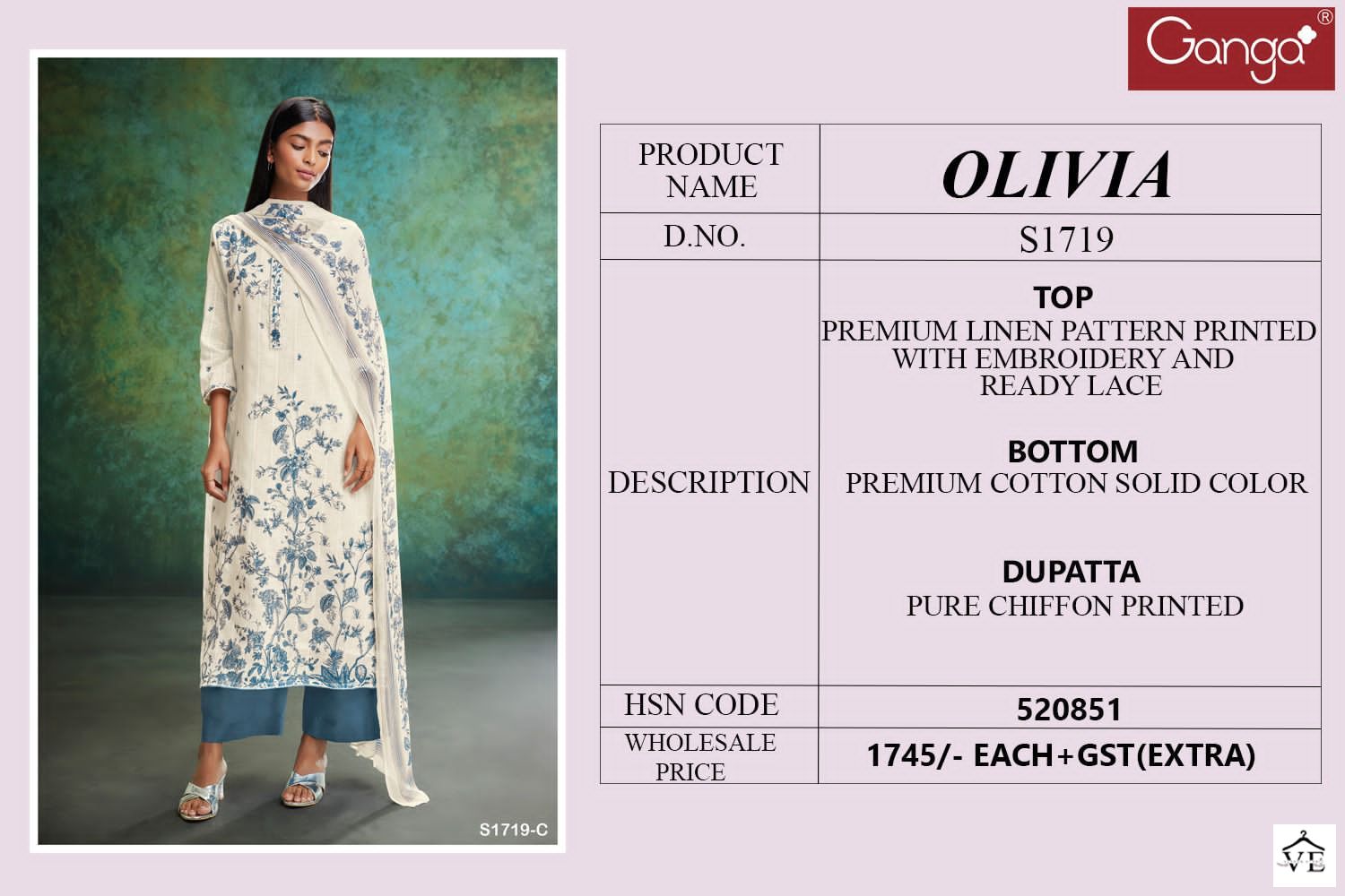 Ganga Olivia 1719 Premium Linen Wholesale Designer Salwar Suit Catalog — Wholesale Salwar Suits, MPA wholesale from Surat - Gallery Image 5