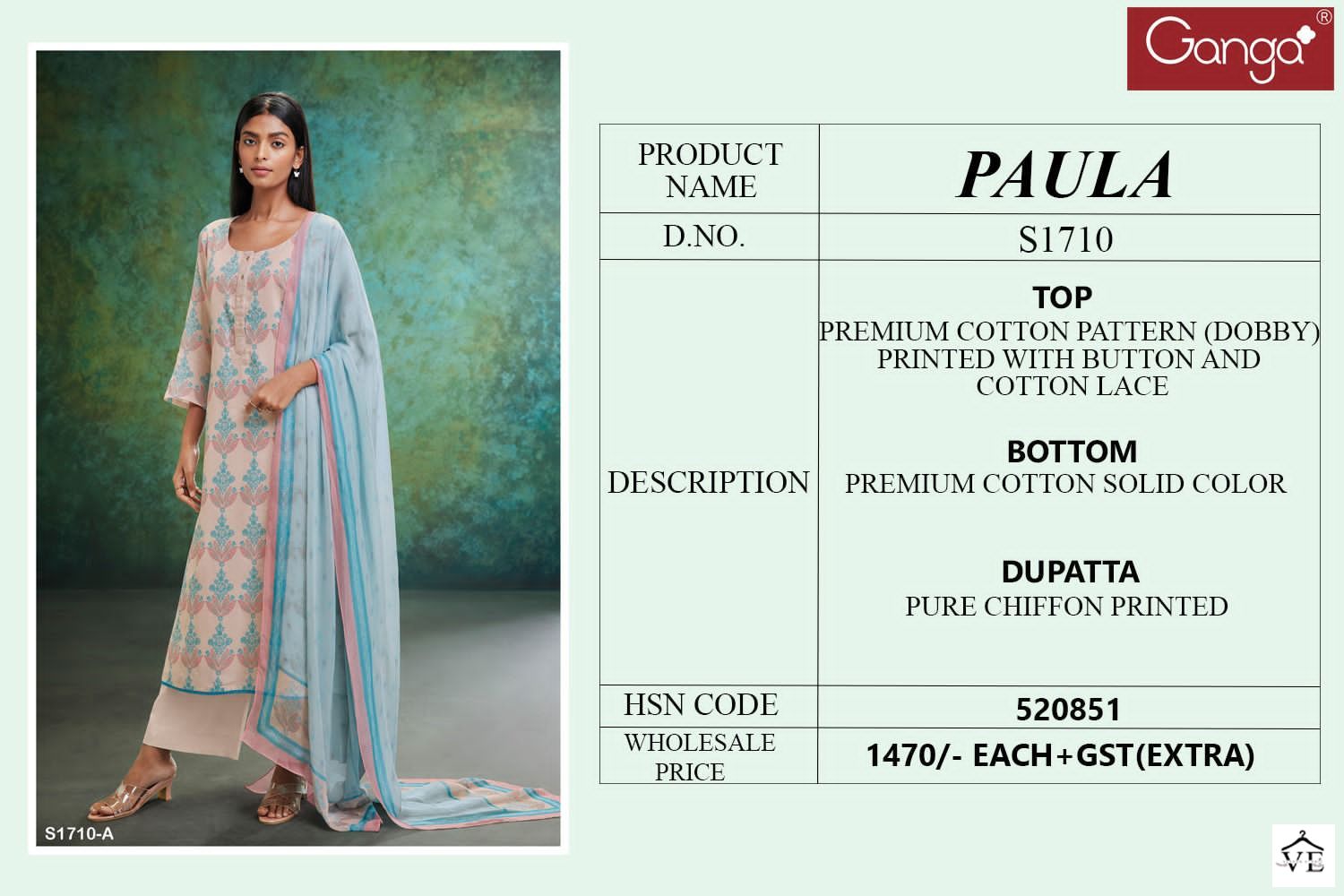 Ganga Paula 1710 Premium Cotton Wholesale Designer Salwar Suit Catalog — Wholesale Salwar Suits, MPA wholesale from Surat - Gallery Image 5
