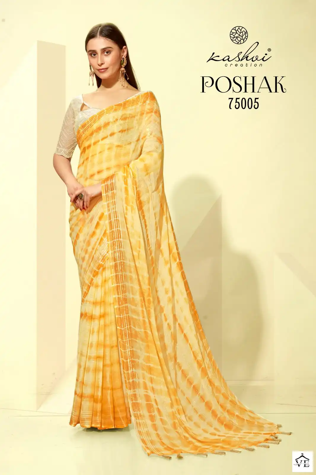 Kashvi Creation Poshak Golden Chiffon Wholesale Sarees Catalog — Wholesale Sarees, Kashvi Creation wholesale from Surat - Gallery Image 7