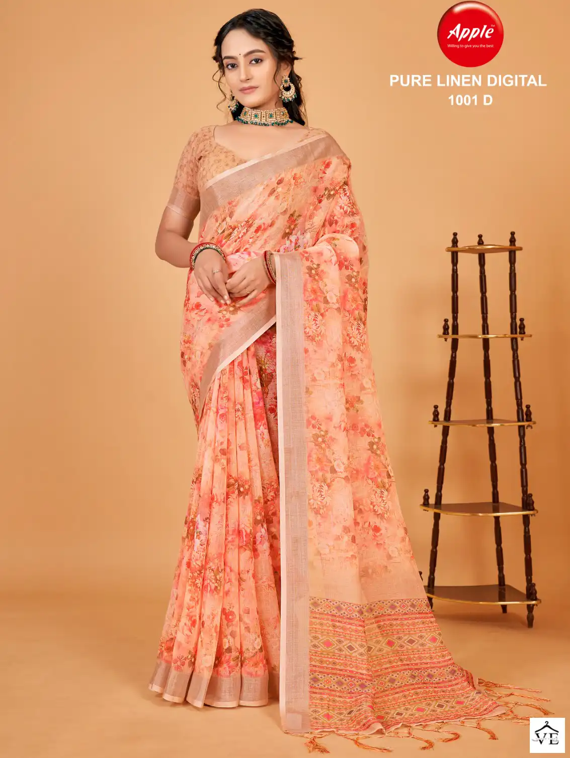 Apple Digital-1001 Pure Linen Wholesale Saree Catalog — Wholesale Sarees, MPA wholesale from Surat — view 1