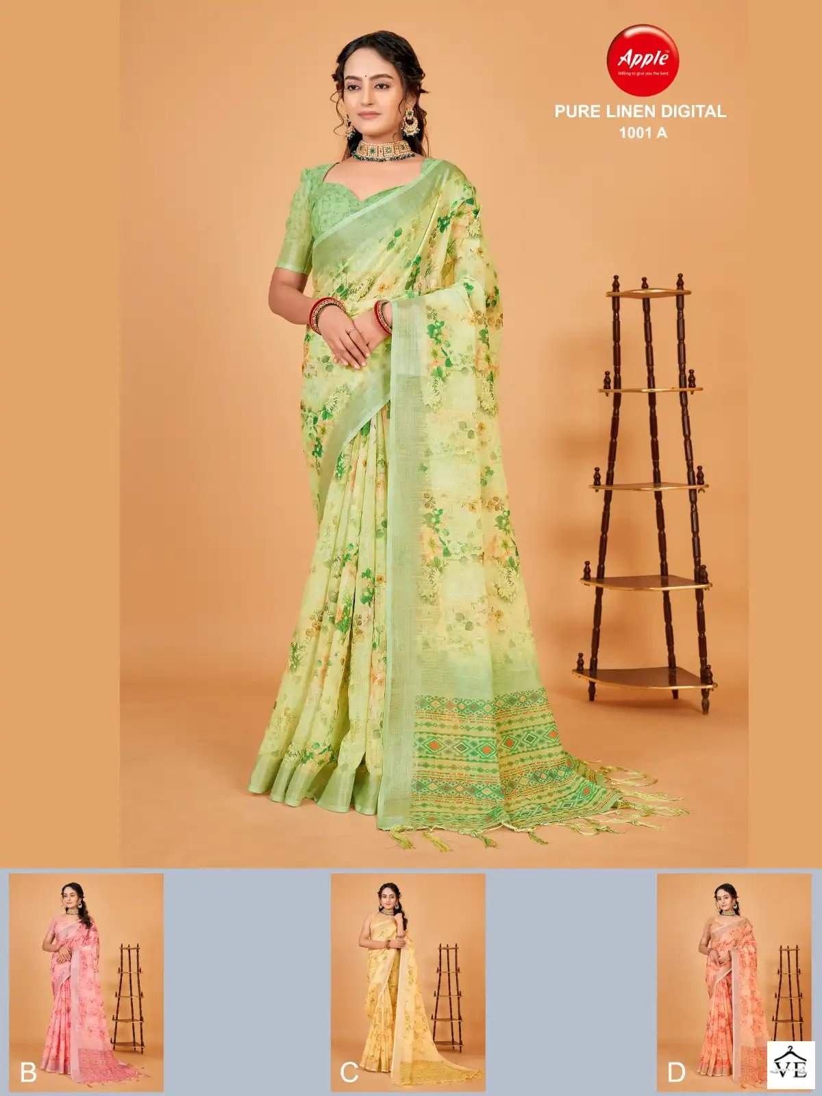 Apple Digital-1001 Pure Linen Wholesale Saree Catalog — Wholesale Sarees, MPA wholesale from Surat — view 13