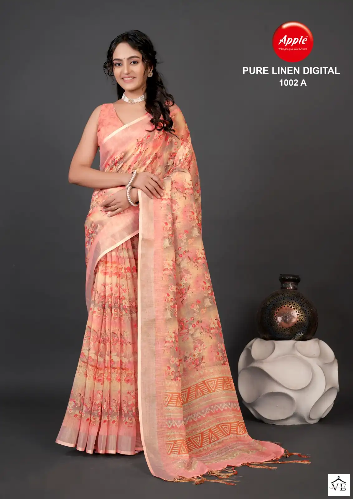 Apple Digital-1002 Pure Linen Wholesale Saree Catalog — Wholesale Sarees, MPA wholesale from Surat - Gallery Image 4