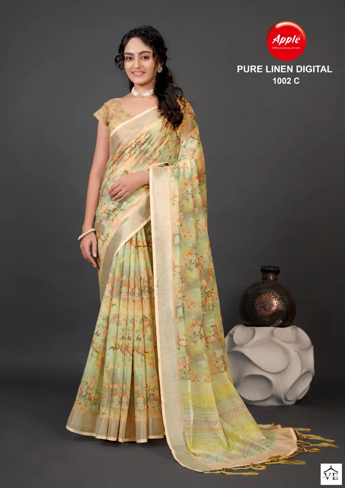 Apple Digital-1002 Pure Linen Wholesale Saree Catalog — Wholesale Sarees, MPA wholesale from Surat - Gallery Image 2