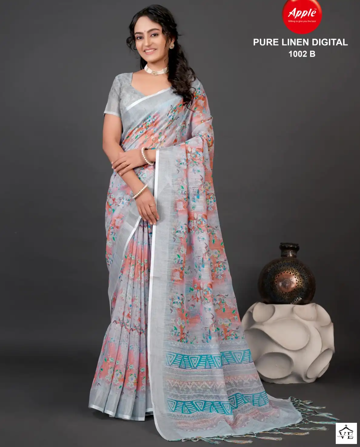 Apple Digital-1002 Pure Linen Wholesale Saree Catalog — Wholesale Sarees, MPA wholesale from Surat — view 1