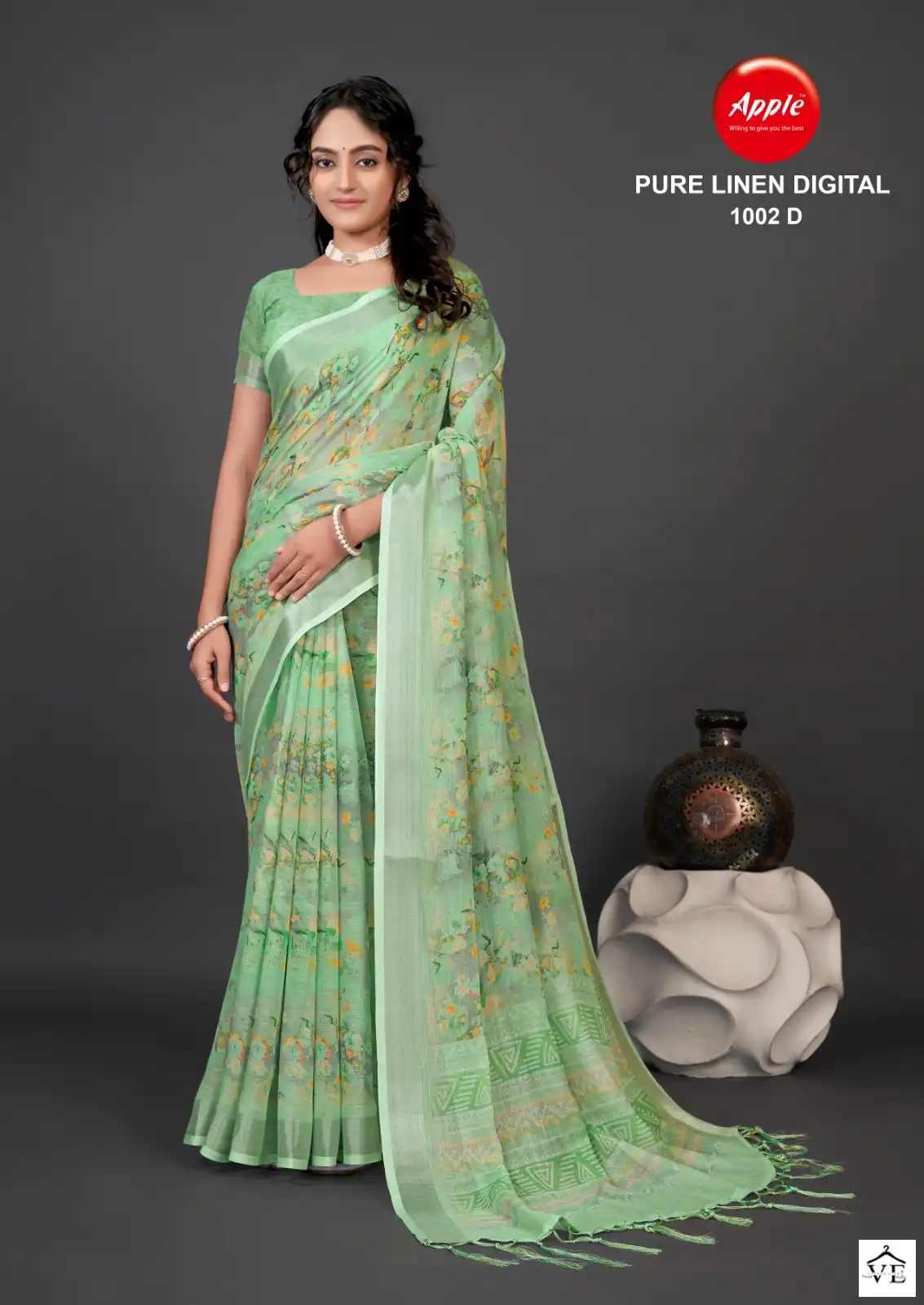 Apple Digital-1002 Pure Linen Wholesale Saree Catalog — Wholesale Sarees, MPA wholesale from Surat - Gallery Image 3