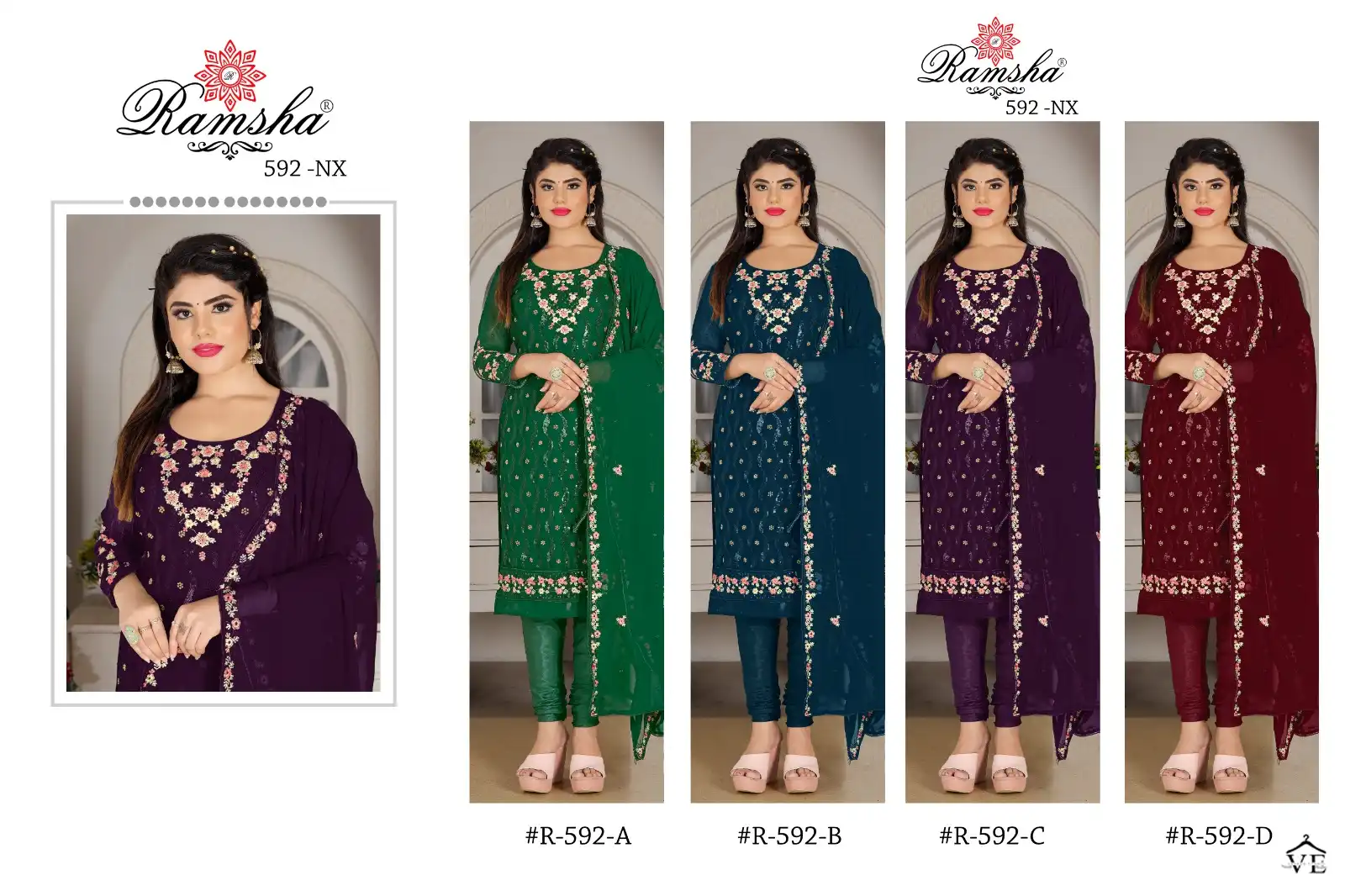 Ramsha R-592 Nx Faux Georgette Wholesale Pakistani Suit Catalog — Wholesale Salwar Suits, MPA wholesale from Surat — view 9