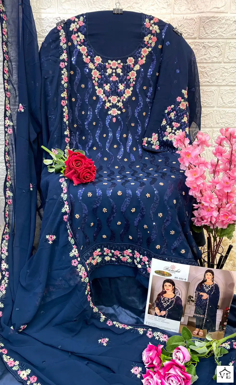 Ramsha R-592 Nx Faux Georgette Wholesale Pakistani Suit Catalog — Wholesale Salwar Suits, MPA wholesale from Surat - Gallery Image 8