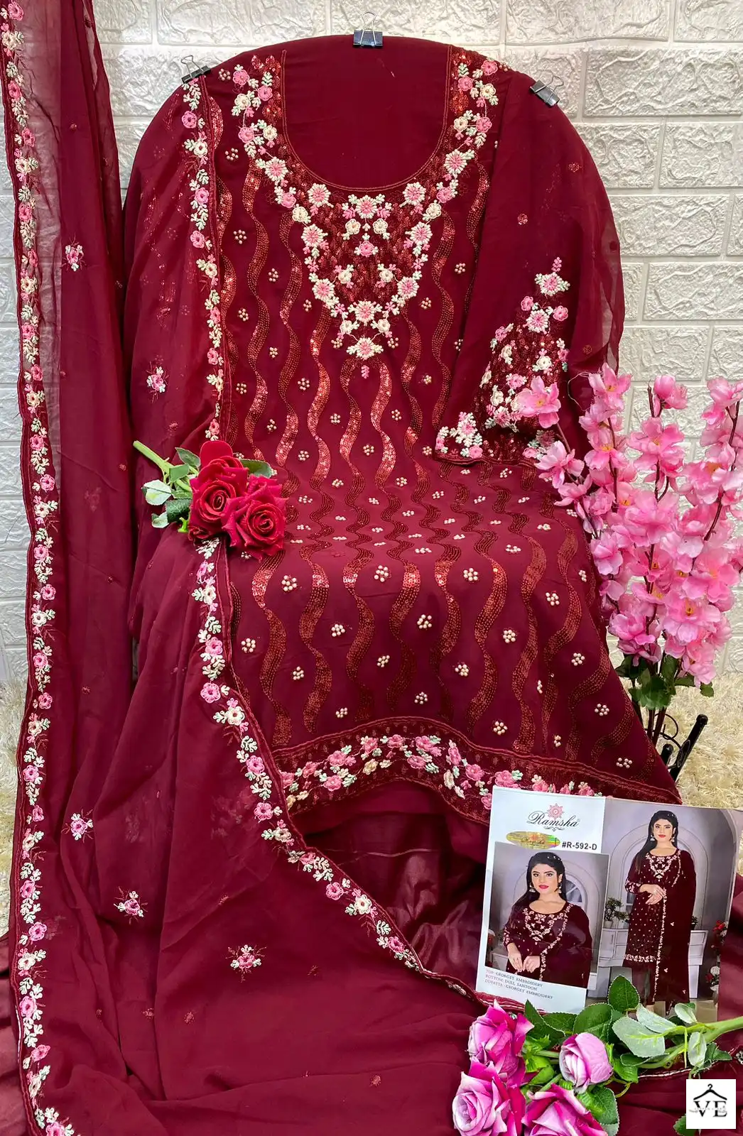 Ramsha R-592 Nx Faux Georgette Wholesale Pakistani Suit Catalog — Wholesale Salwar Suits, MPA wholesale from Surat - Gallery Image 6